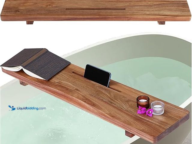 Lot 49-3600446 - Premium 1.2IN Thickened Board Acacia Wood Bathtub Tray Caddy with Adjustable Legs, Minimalistic Desi...