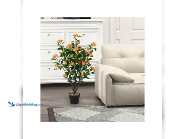 Lot 49-1544904 - 2 - 36" faux plants with orange flowers, potted, Unused, Factory packed, 2 plants/pots.