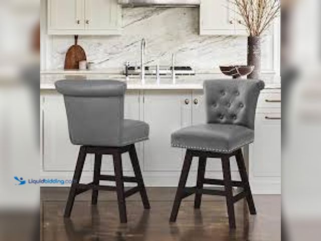 Lot 49-5411782 - OrangeOne 26 in. Dark Grey Faux Leather Swivel Barstool Solid Wood Counter Stool with Nail Head Trim...