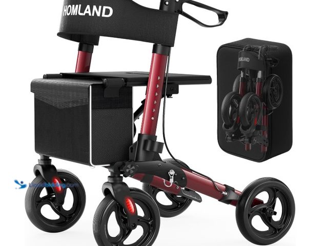 Lot 49-1575705 - HOMLAND Rollator Walkers for Seniors with Seat, Foldable Walker, 8" Wheels Lightweight Aluminum Roll...