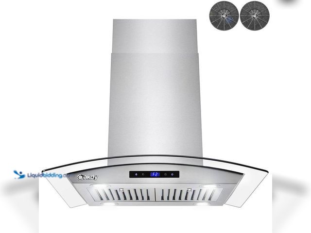 Lot 49-5439851 - AKDY 36 in. 343 CFM Convertible Island Mount Range Hood with Tempered Glass and Carbon Filters in St...