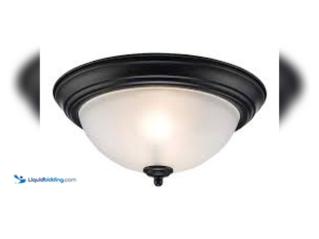 Lot 49-5411969 - 12.75 in. 2-Light Black Flush Mount Ceiling Light Fixture with Frosted Glass Shade. Model # HPI-9722...
