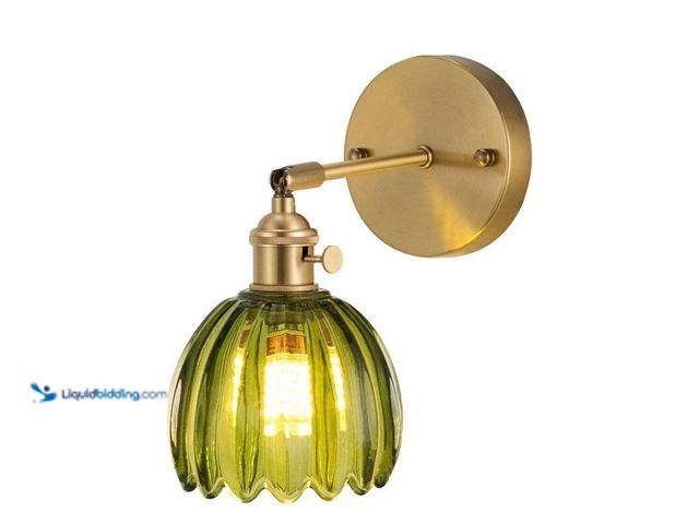 Lot 49-5406411 - Oukaning 4.7 in. 1 Light Gold Modern Floral Wall Sconce Wall Light with Green Glass Shade, No Bulbs ...