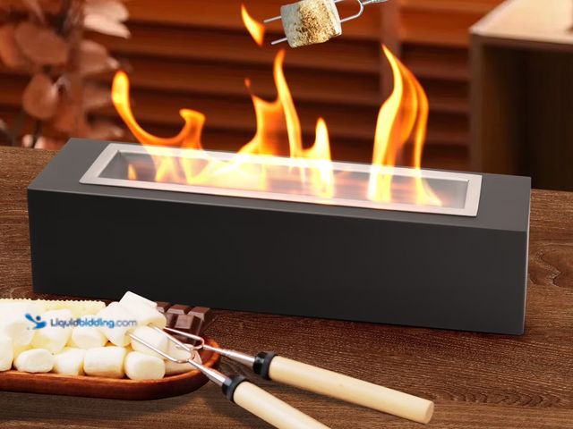 Lot 49-1574881 - Room Starters 17.75" L x 3.75" W x 3.75" H Rectangular Tabletop Indoor/Outdoor Concrete Firepit, Bla...