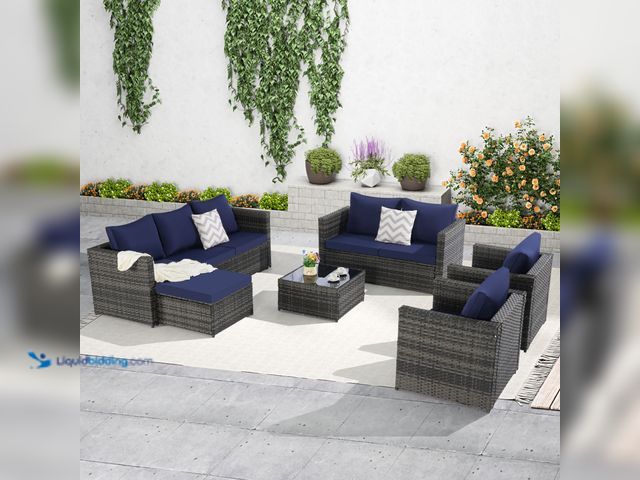 Lot 49-1624505 - 6 Piece Patio Furniture Set, Outdoor Wicker Rattan Sofa Conversation Set All Weather Patio Sectional...