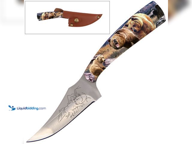 Lot 49-1820490 - Full Tang Fixed Blade Skinning Knife 7" Bear - NEW - The skinner style blade curves upward and is ve...