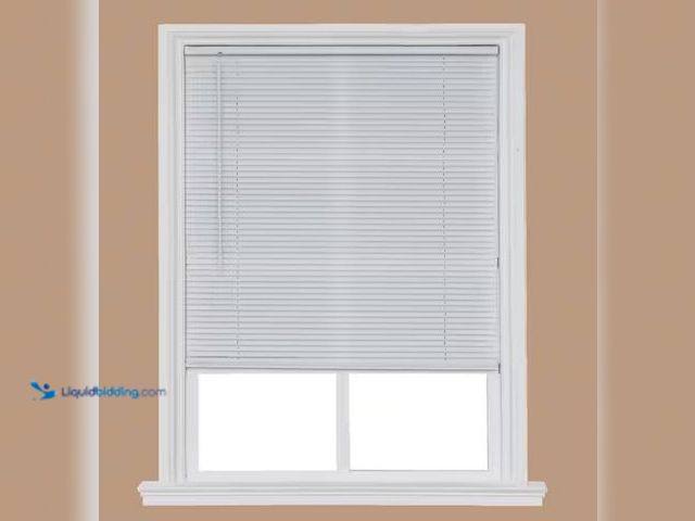 Lot 49-3614899 - White Cordless 1 in. Light Filtering Vinyl Mini Blind 71 in. W x 64 in. L, Model # 4712947803021, Un...