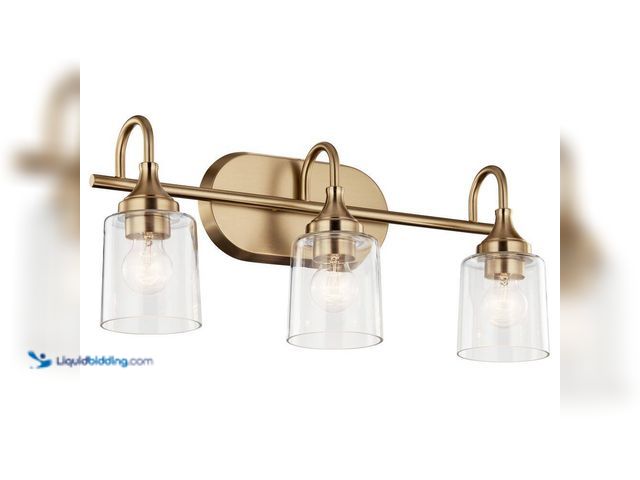 Lot 49-5453436 - KICHLER Erta 24 in. 3-Light Champagne Bronze Bathroom Vanity Light with Clear Glass Shades. [Model #...