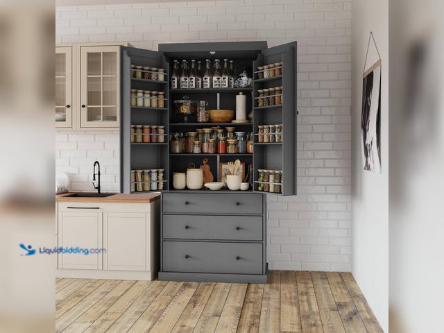 Lot 49-5472334 - Harper & Bright Designs
Freestanding Gray Kitchen Pantry Organizer, Cabinet with 3-Adjustable Shelv...