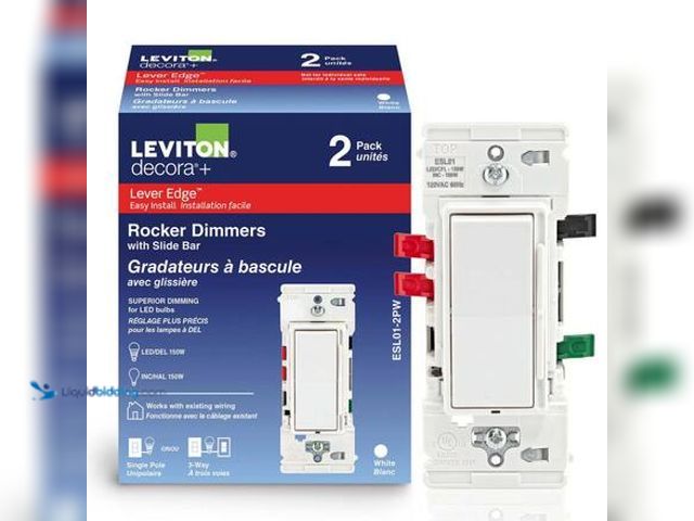 Lot 49-5546802 - Leviton Decora Lever Edge Rocker Slide Dimmer Switch for LED/INC Bulbs, 150 Watt, Single Pole or 3-W...