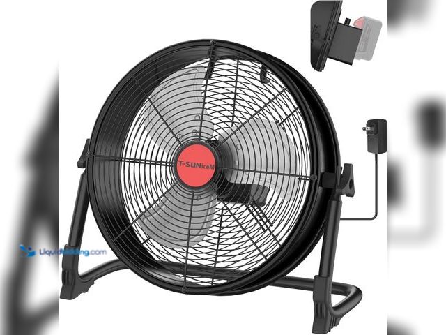 Lot 49-5459415 - 16" Battery Operated Floor Fan for Milwaukee M18 18V Battery, Portable Fan with AC Adapter and USB O...