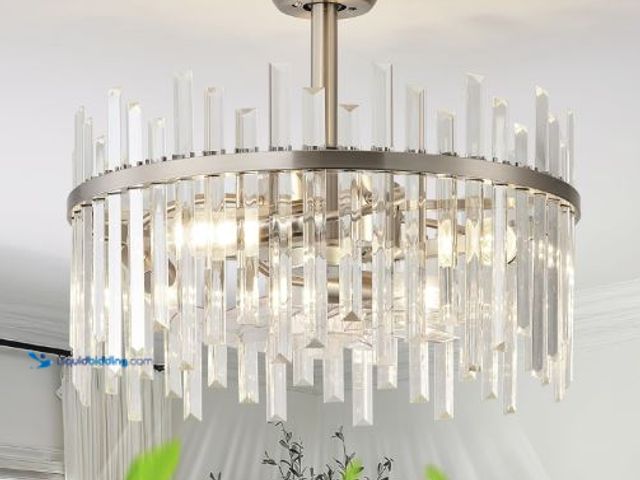 Lot 49-3523007 - Silver Fandelier Ceiling Fans with Lights, Crystal Chandelier Ceiling Fan with Light Remote Control,...