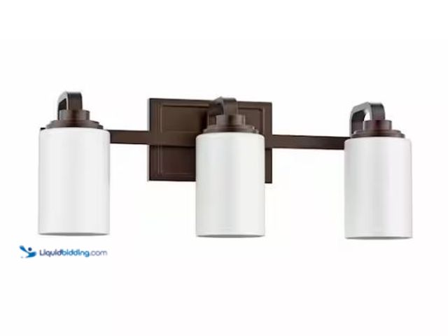 Lot 49-1565975 - Hampton Bay 21 in. 3-Light Oil-Rubbed Bronze Contemporary Bathroom Vanity Light with Frosted Pattern...