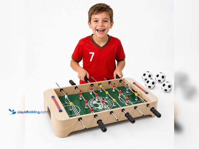 Lot 49-3564621 - 28 Inch Tabletop Foosball Table, Portable Wooden Soccer Game Set with Non-Slip Base, Ergonomic Handl...