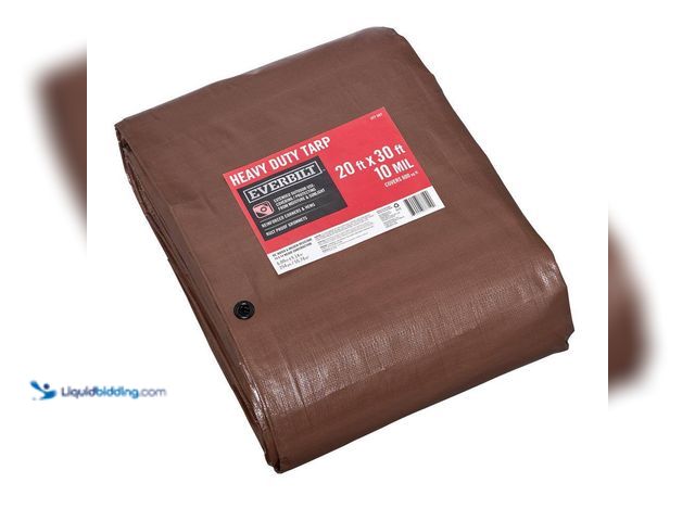 Lot 49-5556939 - Everbilt
20 ft. x 30 ft. Brown and Silver Heavy Duty Tarp. Model # PYHD2030. Unused
