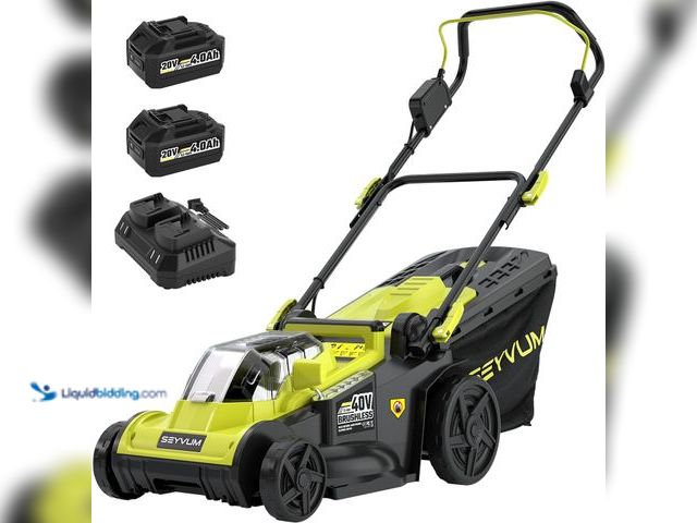 Lot 49-5453012 - SEYVUM 40V 16-inch Cordless Lawn Mower with 45L Grass Collection Bag, 6 Position Height Adjustment E...