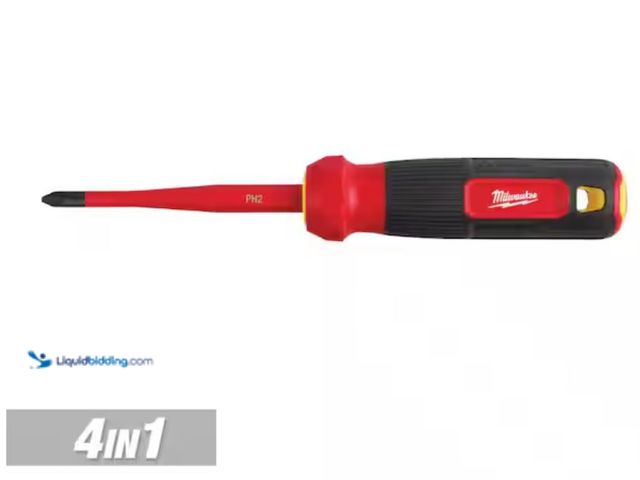 Lot 49-3614623 - Milwaukee 4-in-1 1000V Insulated Slim-Tip Multi-Bit Screwdriver, Model # 48-22-2216, New.  Ref#RELIS...