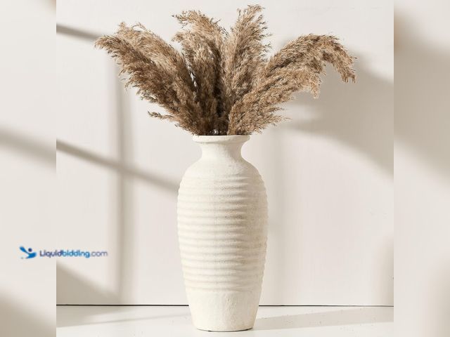 Lot 49-5437240 - Ceramic Natural Rustic Vase, 14.4 Inch Large Vintage Flower Threaded Decorative Farmhouse Tall Vase ...