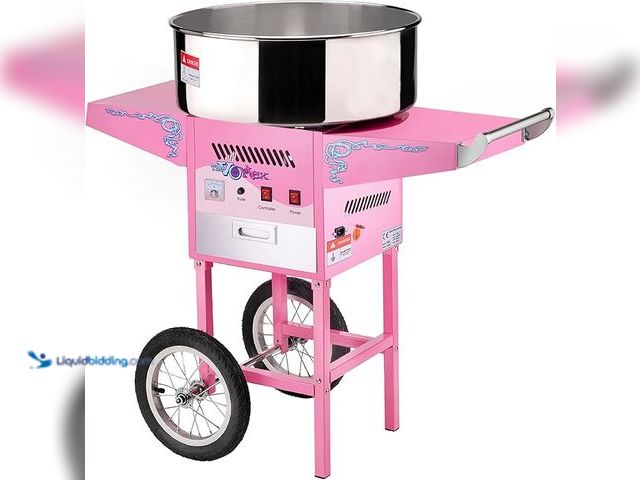 Lot 49-5414545 - Cotton Candy Machine with Cart Vortex Candy Maker with Stainless-Steel Pan, 2 Side Trays, and 13-inc...