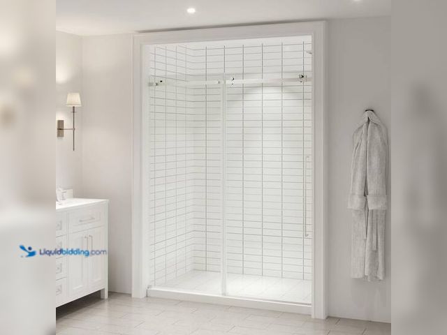 Lot 49-5546000 - OVE Decors Selby 59 1/4 in. - 60 in. W x 74 in. H Alcove Sliding Frameless Shower Door in Satin Nick...