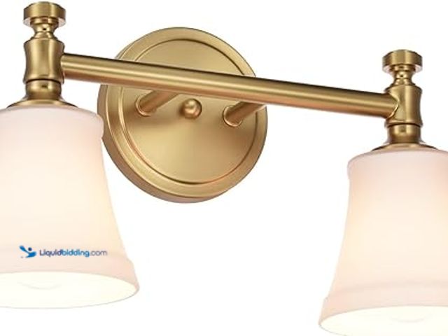 Lot 49-5448555 - Gold Bathroom Vanity Light Fixtures, Traditional Aged Brass 2 Lights Wall Sconce Lighting with Opal ...