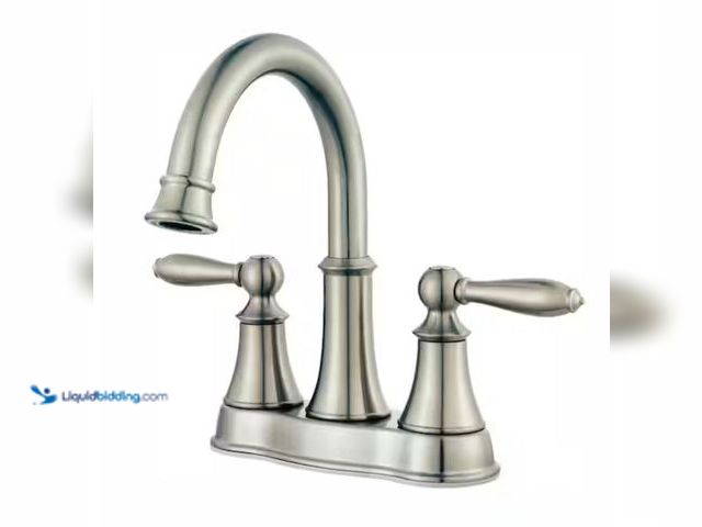 Lot 49-2001599 - Pfister Courant 4 in. Centerset 2-Handle Bathroom Faucet in Brushed Nickel, Model # LF-048-COKK, Unu...