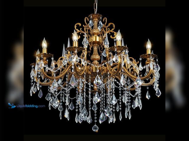Lot 49-5448861 - Antique Bronze Chandelier, Vintage Gold Crystal Chandeliers Lighting for High Ceiling Foyer 10-Light...