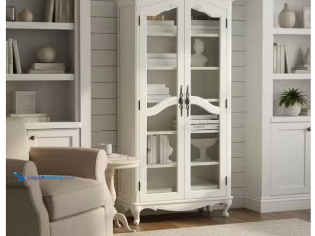 Lot 49-1599447 - Homy Casa VJIYE 72 in. Tall Satin Pearl Wood French Country Barrister Standard Bookcase with 5 Adjus...