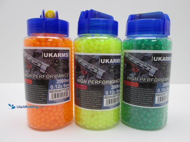 Lot 49-3471359 - Lot of 6000 (3 Bottles of 2000) UK Arms 0.12g Count Seamless Airsoft BBS In Speed Bottle - NEW - Inc...
