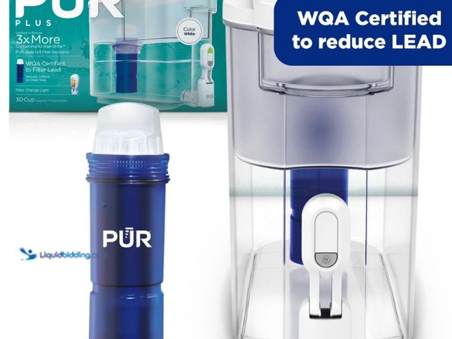 Lot 49-1625847 - PUR PLUS 30 Cup Lead Reducing Water Filter Dispenser, White, Model # DS1811Z, Unused, Has attachment...