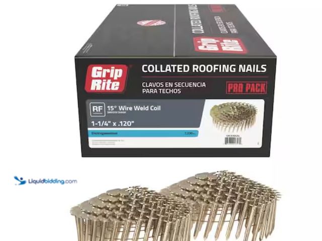 Lot 49-2026383 - Grip-Rite 1-1/4 in. x 0.120-Gauge 15° Smooth Shank Electrogalvanized Wire Collated Coil Roofing Nail...