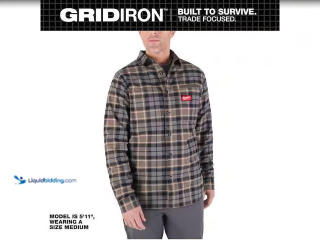 Lot 49-1568660 - Milwaukee Men's X-Large Gray GRIDIRON Flannel Shirt Model # M551G-XL, Unused  Ref#SBS0114
