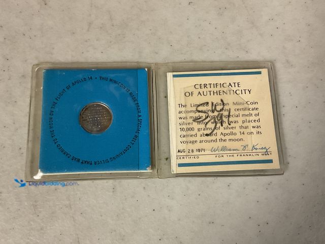 Lot 49-1830732 - RARE SILVER MINI COIN MADE FROM SPECIAL MELT THAT WENT TO MOON ON APOLLO 14 MISSION WITH COA #COINS0...
