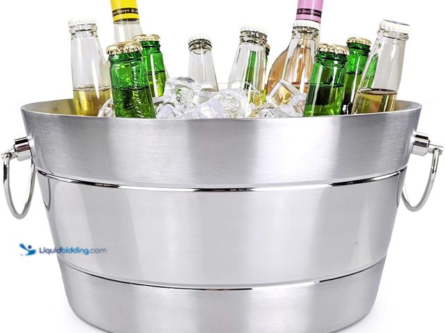 Lot 49-5482187 - BREKX Stainless Steel Ice Bucket for Parties, Double Wall Insulated Anchored Brushed Drink Tub & Win...