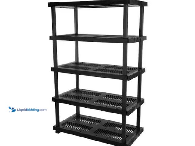 Lot 49-1627469 - HDX 5 Tier Plastic Adjustable Garage Storage Shelving Unit in Black (48 in. W x 75 in. H x 24 in. D)...
