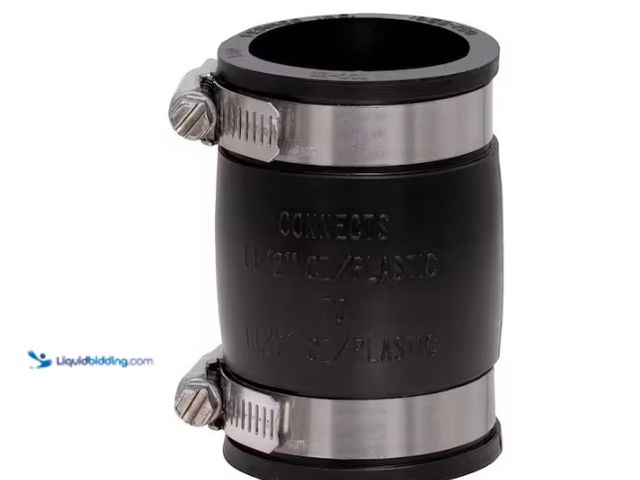 Lot 49-5574138 - QTY 22 - Fernco
1-1/2 in. x 1-1/2 in. DWV Flexible PVC Coupling. Model # P1056-150. Unused