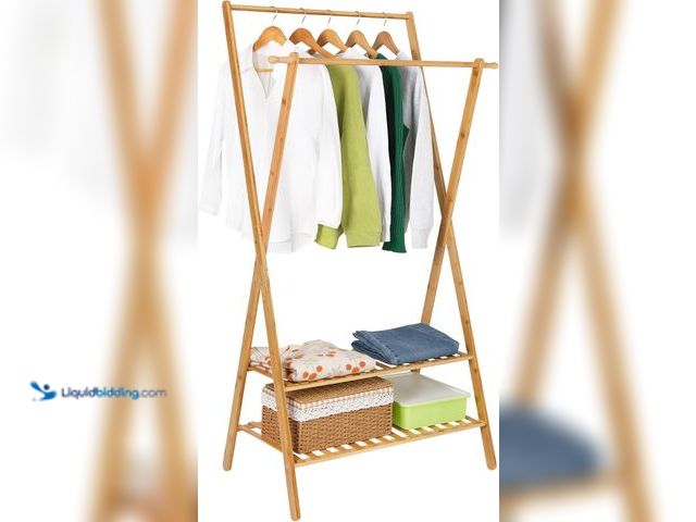 Lot 49-5409694 - Ufine Bamboo Clothing Rack Double Rod Garment Rack with 2 Tier Storage Shelf Closet Organizer for Gu...