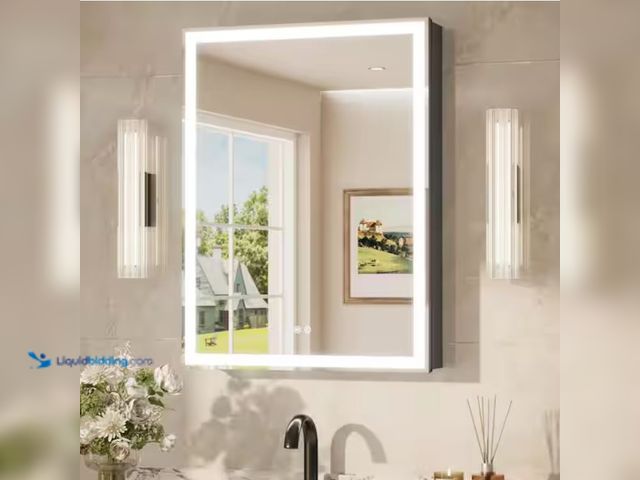Lot 49-2006714 - KeonJinn 24 in. W x 32 in. H Rectangular Black LED Light Anti-Fog Aluminum Recessed/Surface Mount Me...