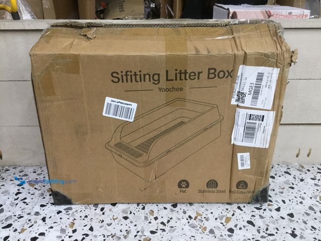 Lot 49-5410789 - Sifting cat litter box stainless steel grey lid. Unused