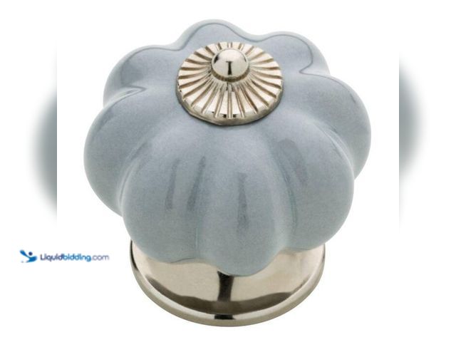 Lot 49-2024029 - Lot of (5)- Liberty Ceramic Pumpkin 1-3/4 in. (45 mm) Vintage Gray and Chrome Round Cabinet Knob. Mo...