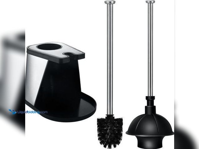 Lot 49-3566856 - Modern Deluxe Freestanding Toilet Brush and Plunger Combo (Black - 7.5 x 9 x 2), Unused in a PK of 2