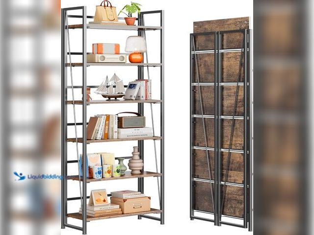 Lot 49-5463720 - 4NM No Assembly Folding Bookshelf, 6-Shelf 74" H Collapsible Foldable Bookcase Storage for Small Spa...
