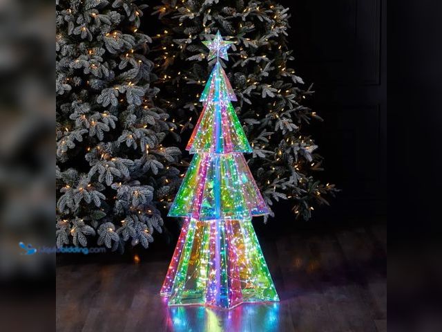 Lot 49-1547286 - Christmas Prismatic Iridescent Christmas Tree 45", LED lights, Model# 810126262721, Slightly used, T...
