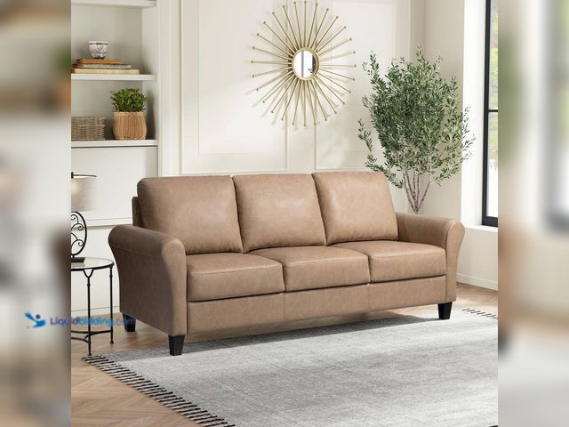 Lot 49-5424432 - Lifestyle Solutions Wesley 80.3 in. Rolled Arm Polyester Rectangle 3-Seater Sofa in. Light Brown Unu...