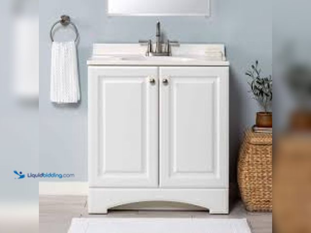 Lot 49-5461111 - Glacier Bay 31 in. Single Sink White Bath Vanity with White Cultured Marble Top, Model#  GB30P2-WH, ...