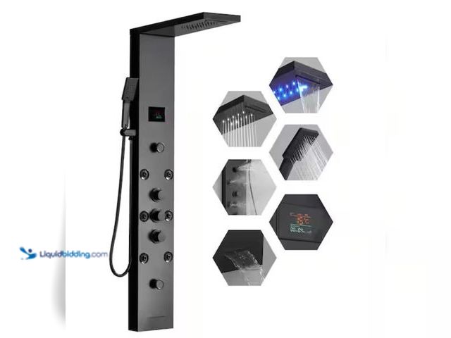 Lot 49-3614334 - BATHADORE 8-Jet Rainfall Shower Panel System with Rainfall Waterfall Shower Head, Massage Body Jets ...