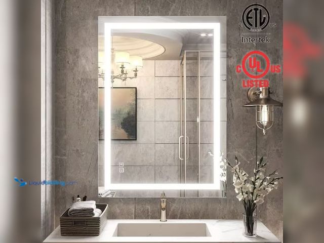 Lot 49-2006130 - TOOLKISS 32 in. W x 24 in. H LED Lighted Single Frameless Bathroom Mirror with Anti Fog Dimmable Van...