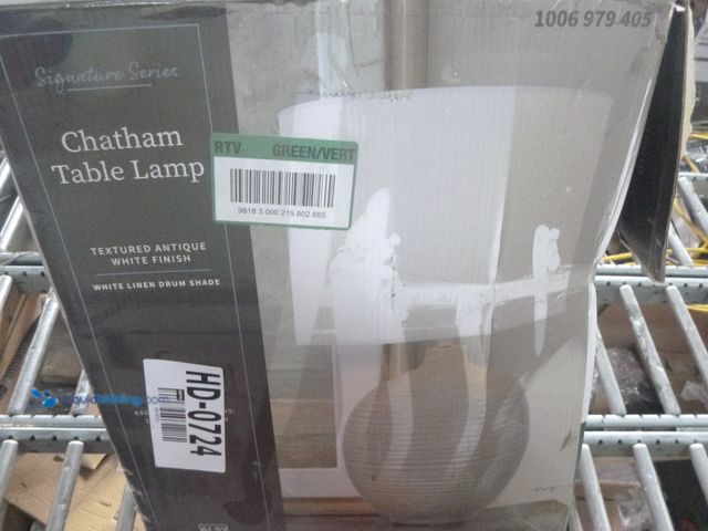 Lot 49-1518225 - ALSY Lighting 22 in. Distressed White Ribbed Table Lamp with Off White Shade Model #1006979405, Slig...