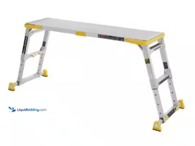 Lot 49-2022909 - Gorilla Ladders 4.6 ft. x 2.5 ft. Aluminum Heavy-Duty PRO, 2 in. Slim-Fold Work Platform, 4-Adjustab...