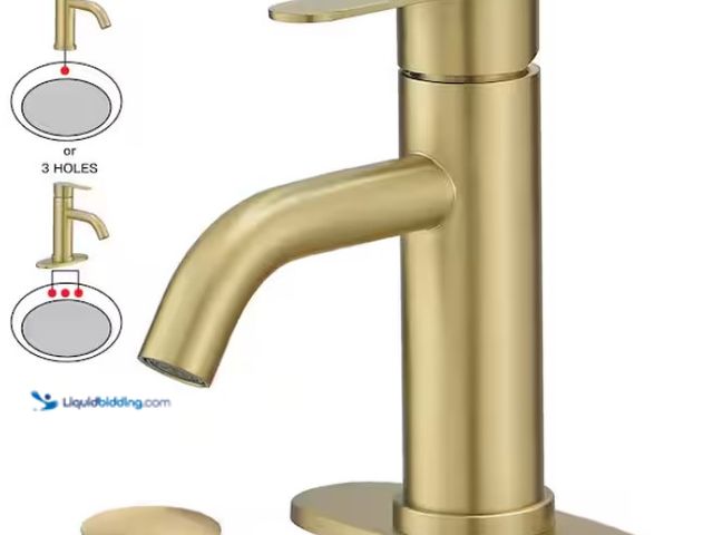 Lot 49-1550492 - HOMEMYSTIQUE Single Handle Single Hole Bathroom Faucet in Brushed Gold, Model # H-16024-BG-3, Unused...